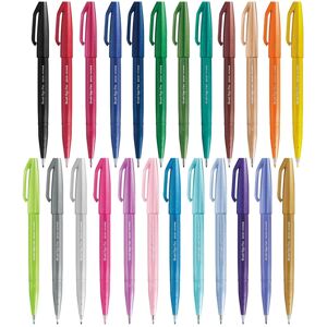 Pentel Brush Sign Pen SES15C - Brush Nib - Fibre Tip - Full Range Set - 24 Pens Pentel Brush Sign Pen SES15C - Brush Nib - Fibre Tip - Full Range Set - 24 Pens