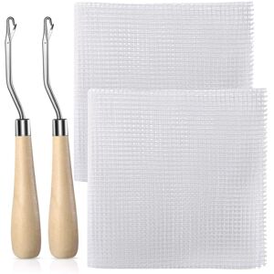 Jehiatek 2Pcs Blank Rug Hooking Mesh Latch Hook Canvas Kit with 2 Pcs Wooden Bent Crochet Jehiatek 2Pcs Blank Rug Hooking Mesh Latch Hook Canvas Kit with 2 Pcs Wooden Bent Crochet
