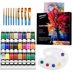 ARTKUNST Acrylic Paint Set, 24 Rich Pigment Colors with 10 Art Brushes for Paint ARTKUNST Acrylic Paint Set, 24 Rich Pigment Colors with 10 Art Brushes for Paint