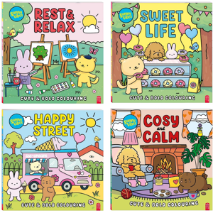 Daniel James Full Set of 4 Sunny Vibes Colouring Books - Mindfulness, Cute, Bold, Cosy Books Daniel James Full Set of 4 Sunny Vibes Colouring Books - Mindfulness, Cute, Bold, Cosy Books