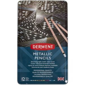 Derwent Metallic Colouring Pencils, Drawing & Writing, Set of 12, Professional Q Derwent Metallic Colouring Pencils, Drawing & Writing, Set of 12, Professional Q