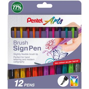 Pentel Arts SES15C Brush Sign Pen Assorted Colours (Wallet of 12) Pentel Arts SES15C Brush Sign Pen Assorted Colours (Wallet of 12)