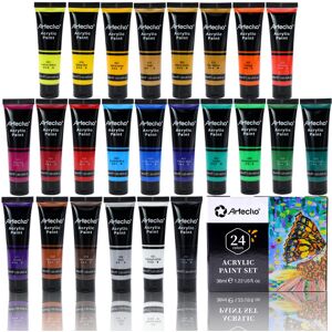 Artecho Acrylic Paint Set for Art, 24 Colors 36ml Basic Acrylic Paint Supplies f Artecho Acrylic Paint Set for Art, 24 Colors 36ml Basic Acrylic Paint Supplies f