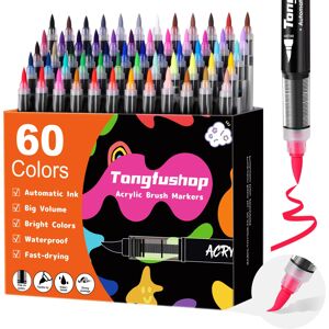 Tongfushop 60 Colors Acrylic Paint Pens, Acrylic Brush Markers with Automatic In Tongfushop 60 Colors Acrylic Paint Pens, Acrylic Brush Markers with Automatic In