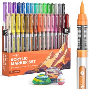 JusArt 30 Colours Acrylic Paint Markers Brush Tip, Water Based Paint Pens with A JusArt 30 Colours Acrylic Paint Markers Brush Tip, Water Based Paint Pens with A