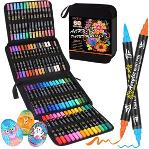 NICETY Acrylic Paint Pens Paint Markers - 60 Colours Dual tip Brush Paint Marker NICETY Acrylic Paint Pens Paint Markers - 60 Colours Dual tip Brush Paint Marker