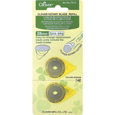 Clover Rotary Blade Refills 28mm 2/Pkg- Clover Rotary Blade Refills 28mm 2/Pkg-