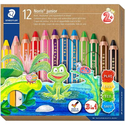 STAEDTLER Noris junior 3-in-1 colouring pencil pack of 12 assorted colours + sha STAEDTLER Noris junior 3-in-1 colouring pencil pack of 12 assorted colours + sha