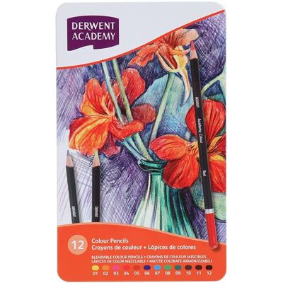 Derwent 2301937 Academy Colouring Pencils, Tin Box, , Multicolor, Set of 12 Derwent 2301937 Academy Colouring Pencils, Tin Box, , Multicolor, Set of 12