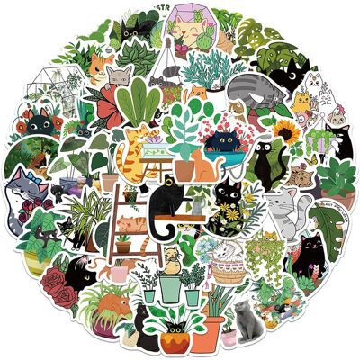 Tianfu 50 PCS Cat and Plant Stickers for Water Bottles,Cute Vinyl Waterproof Laptop Ska Tianfu 50 PCS Cat and Plant Stickers for Water Bottles,Cute Vinyl Waterproof Laptop Ska