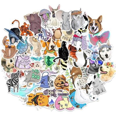 Tianfu 50pcs cute cartoon animal graffiti waterproof stickers cute trend stickers, comp Tianfu 50pcs cute cartoon animal graffiti waterproof stickers cute trend stickers, comp