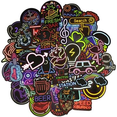 Tianfu Vinyl Neon Light Stickers Pack 50 Pcs Waterbottle Neon Light Decals for Laptop C Tianfu Vinyl Neon Light Stickers Pack 50 Pcs Waterbottle Neon Light Decals for Laptop C