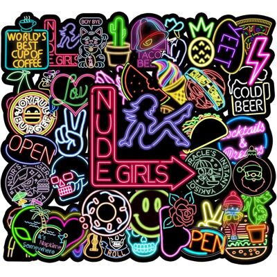 Tianfu Neon Stickers Waterproof 50pcs for Water Bottles Adults Teens Girls Boys Cool Vi Tianfu Neon Stickers Waterproof 50pcs for Water Bottles Adults Teens Girls Boys Cool Vi