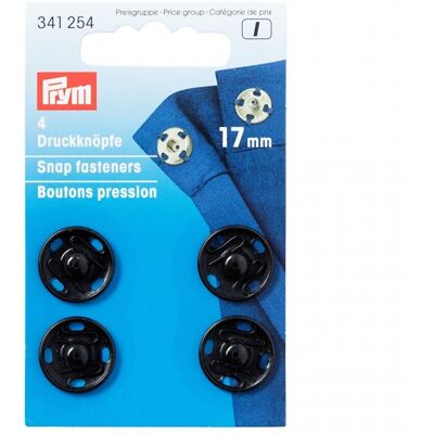 Prym Sew On Metal Snap Fasteners Black - per pack of 4 Prym Sew On Metal Snap Fasteners Black - per pack of 4