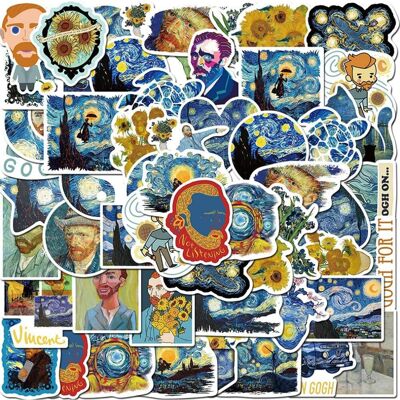 TIANCI 40 Pcs Van Gogh Stickers Starry Night Sunflowers Portrait Vinyl Stickers for Wat TIANCI 40 Pcs Van Gogh Stickers Starry Night Sunflowers Portrait Vinyl Stickers for Wat