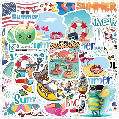TIANCI Summer Pool Stickers for Water Bottles, 52 PCS Stickers Cute Cartoon Vinyl Aesth TIANCI Summer Pool Stickers for Water Bottles, 52 PCS Stickers Cute Cartoon Vinyl Aesth