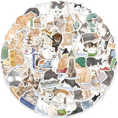 TIANCI 53Pcs Cute Cartoon Cat Stickers for Kids,Kawaii Animal Kitten Decal Stickers Wat TIANCI 53Pcs Cute Cartoon Cat Stickers for Kids,Kawaii Animal Kitten Decal Stickers Wat