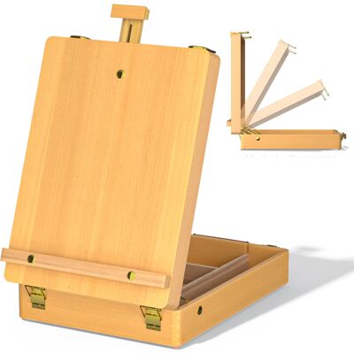 YouseaHome Wooden Table Sketch Box Easel Beechwood Portable Studio with 4 Compartments, Adj YouseaHome Wooden Table Sketch Box Easel Beechwood Portable Studio with 4 Compartments, Adj