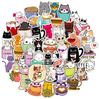 Affoto Cat Coffee Stickers for Laptop (50 PCS),Gift for Children Teens Adults Girl Boys Affoto Cat Coffee Stickers for Laptop (50 PCS),Gift for Children Teens Adults Girl Boys