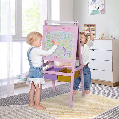 HOMCOM 3B0-003 Kids Wooden Art Easel: 3-in-1 Whiteboard, Chalkboard & Paper Roll HOMCOM 3B0-003 Kids Wooden Art Easel: 3-in-1 Whiteboard, Chalkboard & Paper Roll