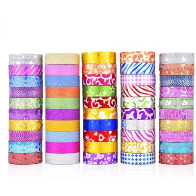 Melitt 50 Rolls Glitter Washi Tape Set, Decorative Adhesive Masking for Crafts, Scrapbo Melitt 50 Rolls Glitter Washi Tape Set, Decorative Adhesive Masking for Crafts, Scrapbo
