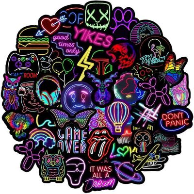 konhill (As show, One size) Neon Stickers for Adults, 50Pcs Waterproof Vinyl Stickers Pa konhill (As show, One size) Neon Stickers for Adults, 50Pcs Waterproof Vinyl Stickers Pa