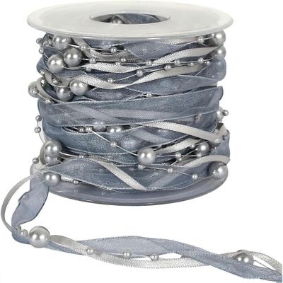 konhill (As show, One size) 11 Yards Gray Silver Beads Chain Ribbon Artificial Pearls St konhill (As show, One size) 11 Yards Gray Silver Beads Chain Ribbon Artificial Pearls St
