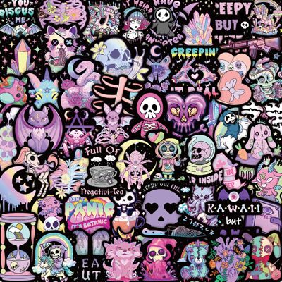 Unbranded (50PCS) 10/50PCS Black Pink Gothic Style Stickers Magic Witch Cartoon Stickers D Unbranded (50PCS) 10/50PCS Black Pink Gothic Style Stickers Magic Witch Cartoon Stickers D