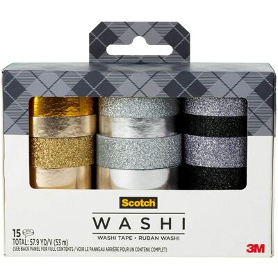 Scotch Washi Tape Glitter Metallic Design 15 Rolls Great for Bullet Scotch Washi Tape Glitter Metallic Design 15 Rolls Great for Bullet