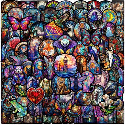 Unbranded (MULTICOLOR) 100Pcs Retro Cartoon Colorful Glass Flowers Animals Stickers For La Unbranded (MULTICOLOR) 100Pcs Retro Cartoon Colorful Glass Flowers Animals Stickers For La