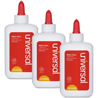 Universal UNV46064 4 oz. Washable Clear-Dry Glue - White (3/Pack) Universal UNV46064 4 oz. Washable Clear-Dry Glue - White (3/Pack)