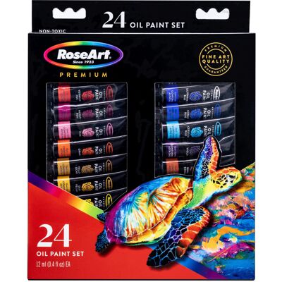 RoseArt Premium Oil Paint - Set 24 Colors Maximum Strength Pigmented Oil Paints RoseArt Premium Oil Paint - Set 24 Colors Maximum Strength Pigmented Oil Paints