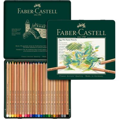 Faber Castell Tin of 24 Pitt Pastel Artists Colouring Pencils, High Colour Ideal Faber Castell Tin of 24 Pitt Pastel Artists Colouring Pencils, High Colour Ideal
