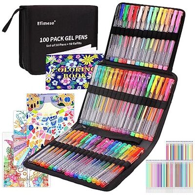 Efimeso 100 Pack Gel Pens Set 50 Glitter Gel Pens with 50 Refills in Zipper Case Efimeso 100 Pack Gel Pens Set 50 Glitter Gel Pens with 50 Refills in Zipper Case