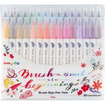 Pentel SESW30C-30 Brush Sign Pen Twin 30 Colour Set Fibre Tip Pens with Two Fl Pentel SESW30C-30 Brush Sign Pen Twin 30 Colour Set Fibre Tip Pens with Two Fl