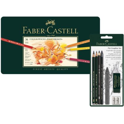 Faber Castell Polychromos 110095 Colouring Pencils in Metal Case and Pitt Graphi Faber Castell Polychromos 110095 Colouring Pencils in Metal Case and Pitt Graphi