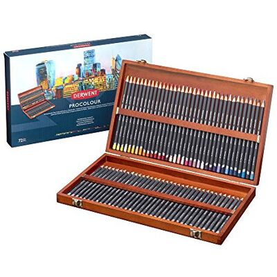 Derwent Procolour Colouring Pencils Set Of 72 In Wooden Gift Box, 4mm Round Core Derwent Procolour Colouring Pencils Set Of 72 In Wooden Gift Box, 4mm Round Core