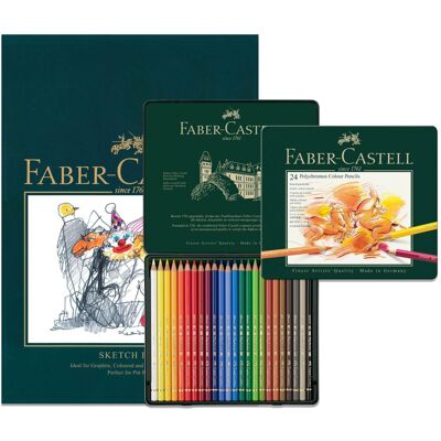 Faber Castell A4 Sketch Pad & Tin Of 24 Polychromos Artists Colouring Pencils - Faber Castell A4 Sketch Pad & Tin Of 24 Polychromos Artists Colouring Pencils -
