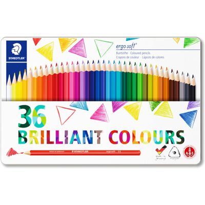 STAEDTLER 157 M36 Ergosoft Triangular Colouring Pencils - Assorted Colours (Tin STAEDTLER 157 M36 Ergosoft Triangular Colouring Pencils - Assorted Colours (Tin