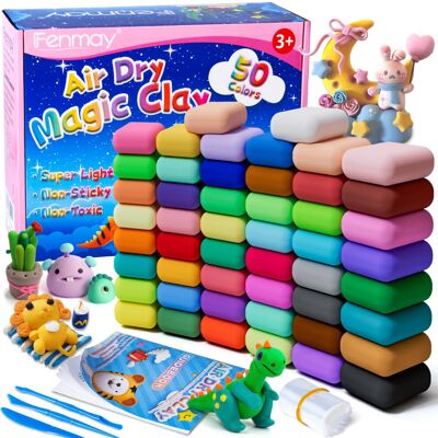 Hmeuest Air Dry Clay, 50 Colors Modelling Clay Kit, Ultra Light Non-Toxic Air Drying Cla Hmeuest Air Dry Clay, 50 Colors Modelling Clay Kit, Ultra Light Non-Toxic Air Drying Cla