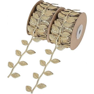 Unbranded (As show, One size) Artificial leaf ribbon (2 rolls of gold) width 45mm long lea Unbranded (As show, One size) Artificial leaf ribbon (2 rolls of gold) width 45mm long lea
