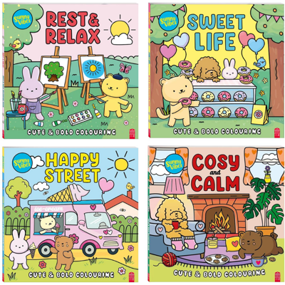 Daniel James Full Set of 4 Sunny Vibes Colouring Books - Mindfulness, Cute, Bold, Cosy Books Daniel James Full Set of 4 Sunny Vibes Colouring Books - Mindfulness, Cute, Bold, Cosy Books