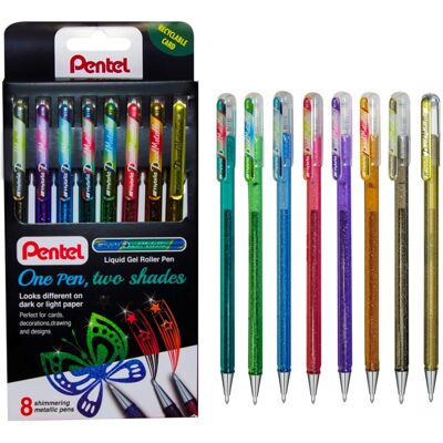 Pentel K110 Hybrid DualMetallic Gel Roller Pens, Fantasy Colours with 2 Glitters Pentel K110 Hybrid DualMetallic Gel Roller Pens, Fantasy Colours with 2 Glitters