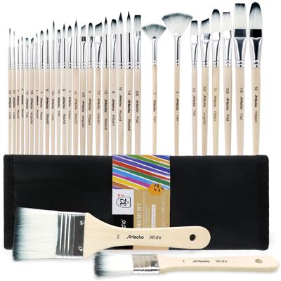 Artecho 32 PCS Art Paint Brushes Set - Watercolor, Acrylic & Oil Painting - Prof Artecho 32 PCS Art Paint Brushes Set - Watercolor, Acrylic & Oil Painting - Prof