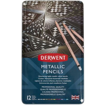 Derwent Metallic Colouring Pencils, Drawing & Writing, Set of 12, Professional Q Derwent Metallic Colouring Pencils, Drawing & Writing, Set of 12, Professional Q