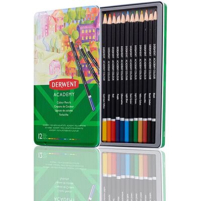 Derwent Academy Colouring Pencils, Set of 12 in Tin Box, Blendable Multicolour A Derwent Academy Colouring Pencils, Set of 12 in Tin Box, Blendable Multicolour A