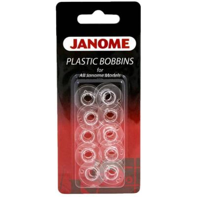 Janome Genuine 10 Pk. Plastic Bobbins #200122614 for All Janome & Necchi Models Janome Genuine 10 Pk. Plastic Bobbins #200122614 for All Janome & Necchi Models