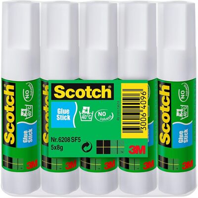 Scotch Permanent Glue Stick - 1 Pack of 5 Sticks, 8g per Stick Scotch Permanent Glue Stick - 1 Pack of 5 Sticks, 8g per Stick