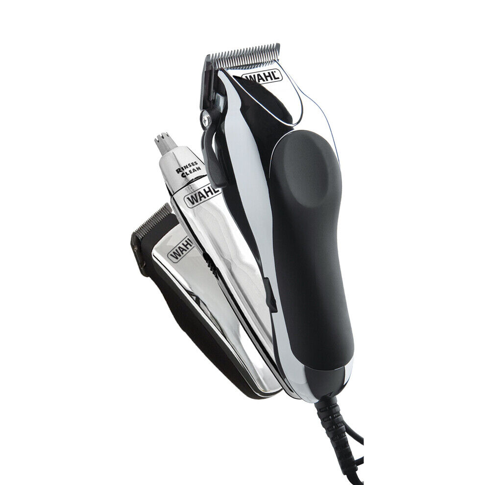 Wahl Chrome Pro Deluxe Mains Clipper, Trimmer and Nasal Trimmer Chrome Gift Set