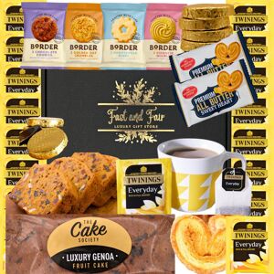 Fast and Fair UK Luxury Tea & Cake Gift Set - Food Gift Hamper with Everyday Tea, Premium Genoa F Fast and Fair UK Luxury Tea & Cake Gift Set - Food Gift Hamper with Everyday Tea, Premium Genoa F